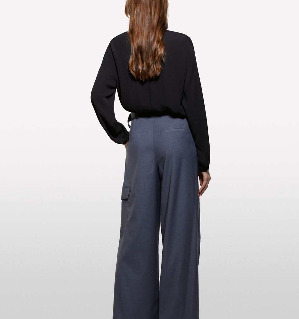Gray sarong trousers - women's palazzo trousers - Dark Gray | Sisley image number 2